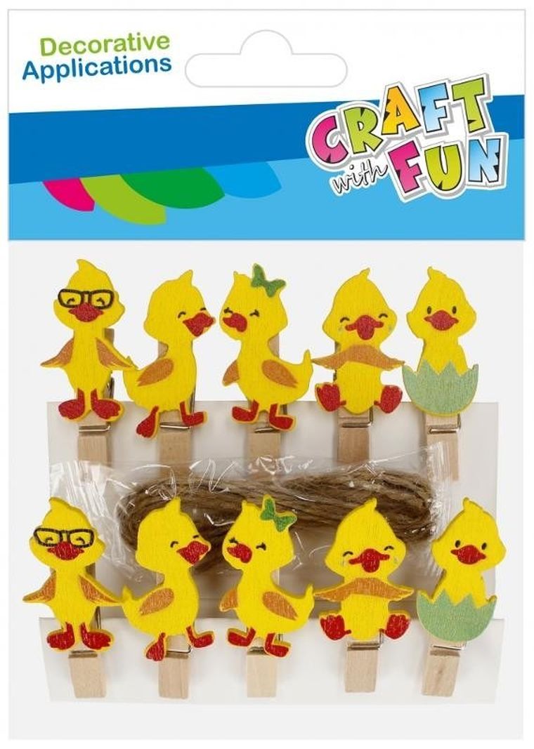 Craft With Fun, spinacze, drewniane, kurczaczek, 10 szt.