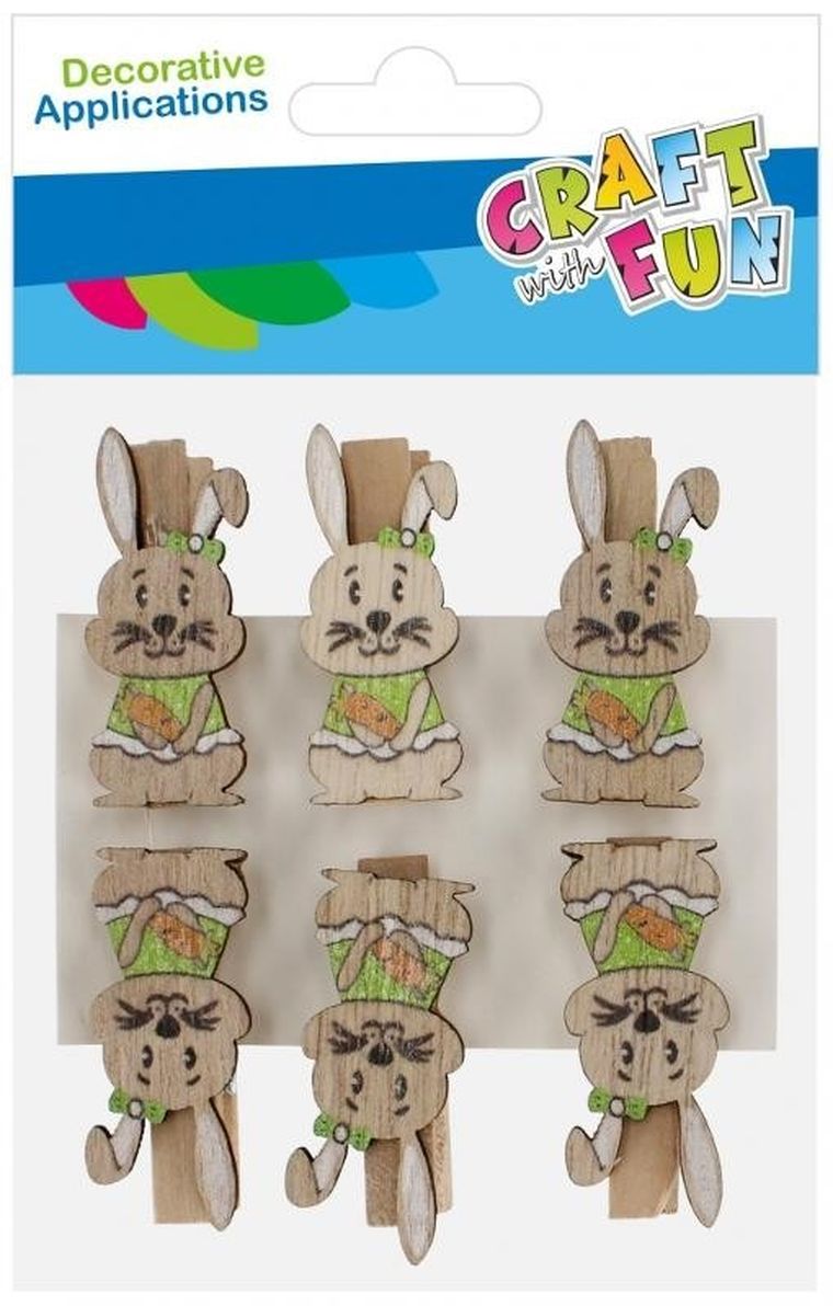 Craft With Fun, spinacze, drewniane, zajączek, 6 szt.