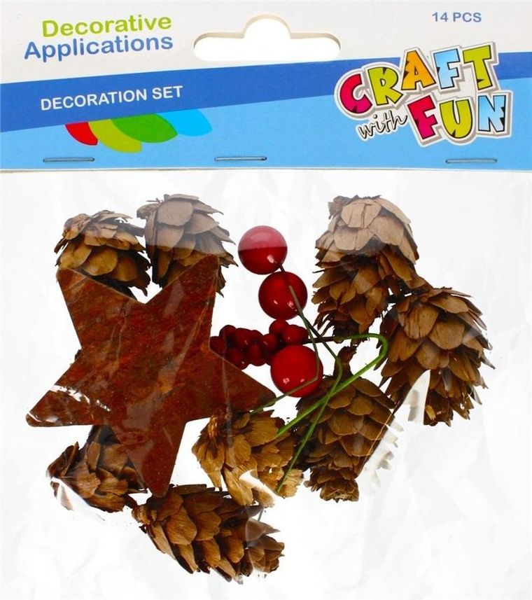 Craft With Fun, szyszka naturalna, zestaw z akcesoriami, 14 elementów