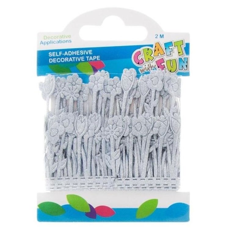 Craft With Fun, taśma dekoracyjna, samoprzylepna, mróz, srebrna, 2m