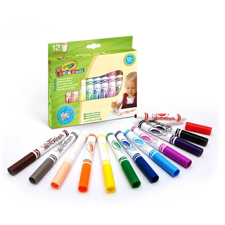 Crayola, Mini Kids, zmywalne flamastry z płaską końcówką odporną na nacisk, 12 szt.