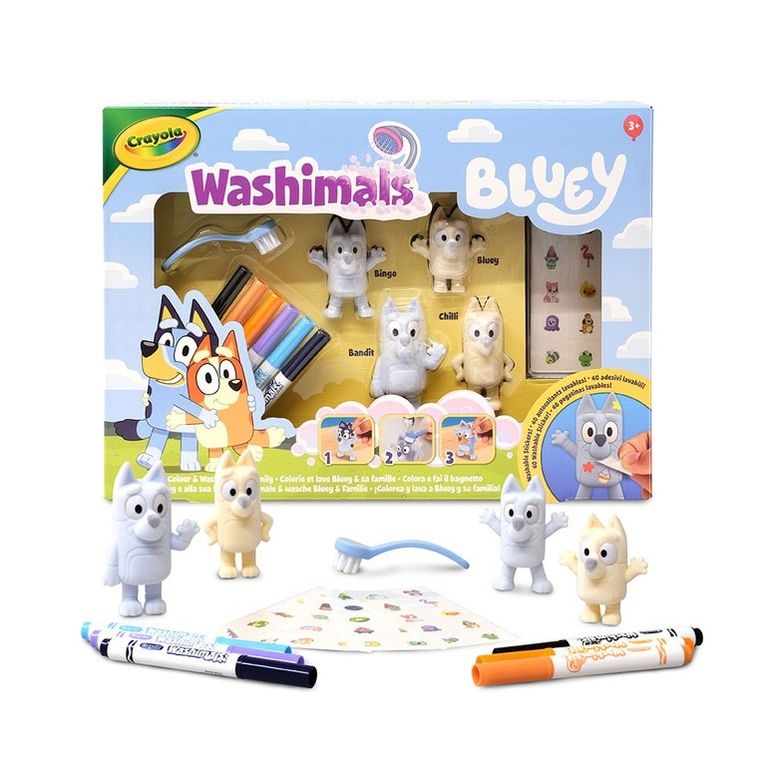 Crayola, Washimals, Bluey, figurki do kolorowania zmywalnymi flamastrami, 4 szt.
