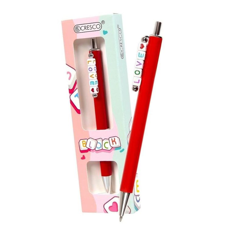 Cresco, Block, długopis z koralikami, w etui, love, czerwony