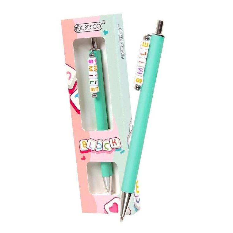 Cresco, Block, długopis z koralikami, w etui, smile, zielony