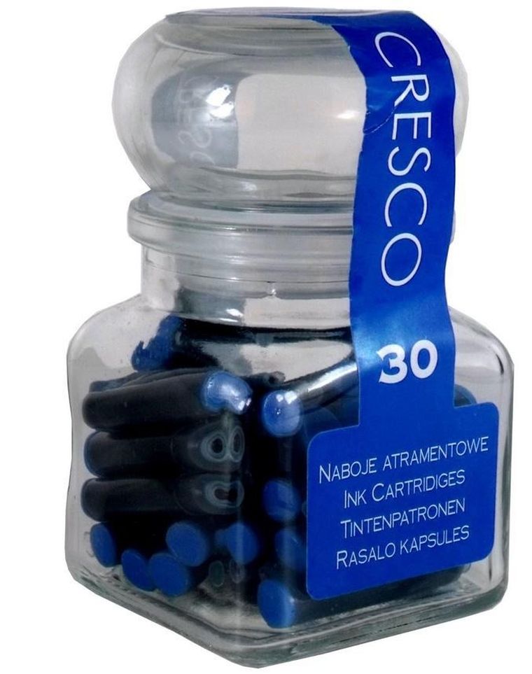 Cresco, naboje do piór w słoiczku, niebieskie, 30 szt.