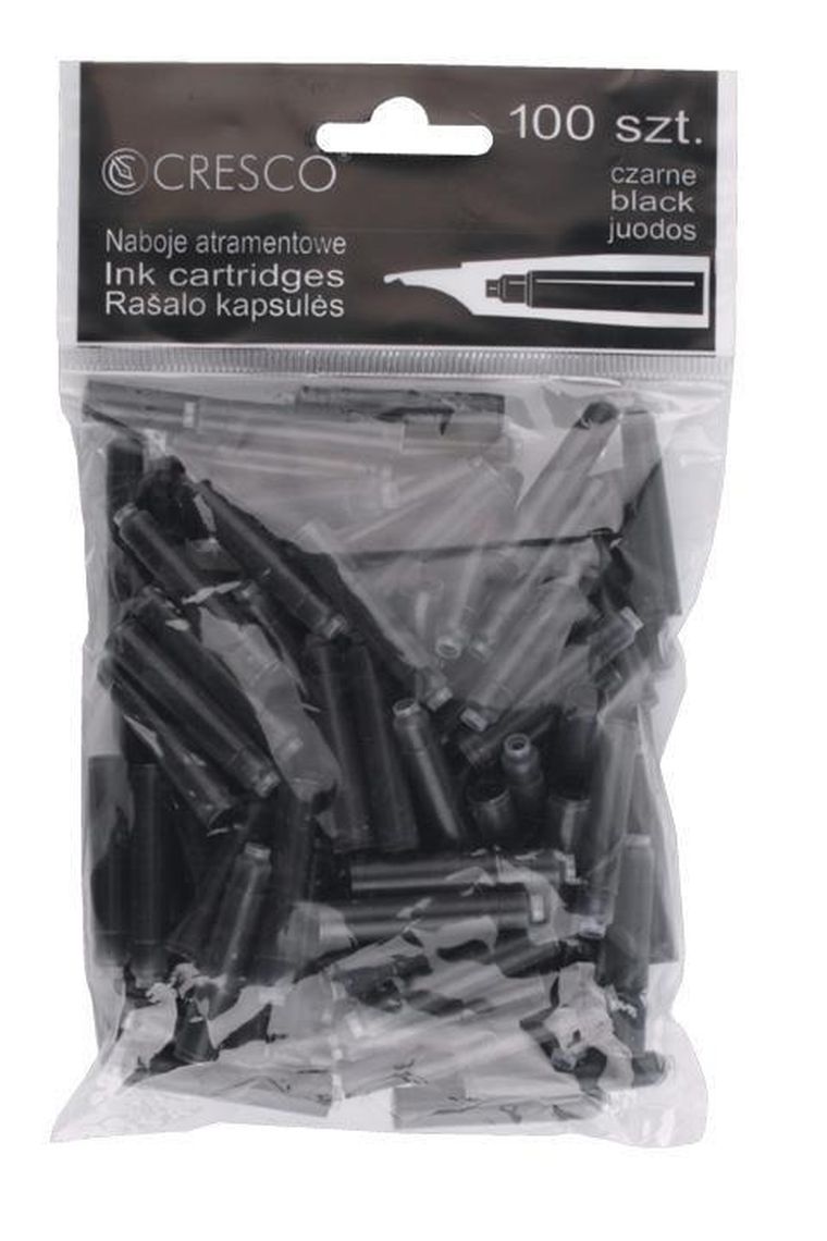 Cresco, naboje do pióra, krótkie, czarne, 100 szt.