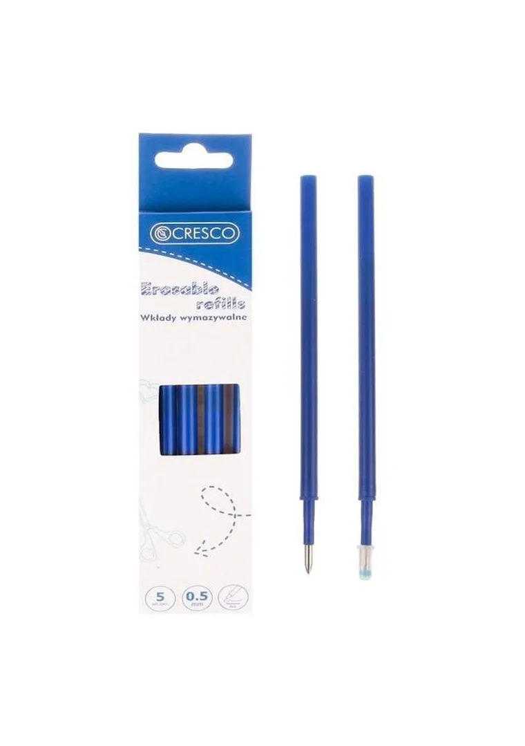Cresco, wkład wymazywalny do długopisu, niebieski, 5 szt.
