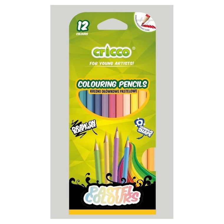 Cricco, kredki ołówkowe, trójkątne, pastelowe, 12 kolorów