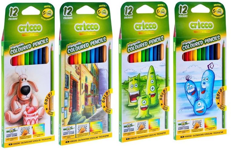 Cricco, kredki trójkątne, 12 kolorów