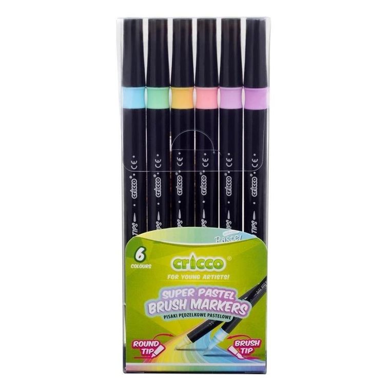 Cricco, pisaki pędzelkowe, dwustronne, pastelowe, 6 kolorów