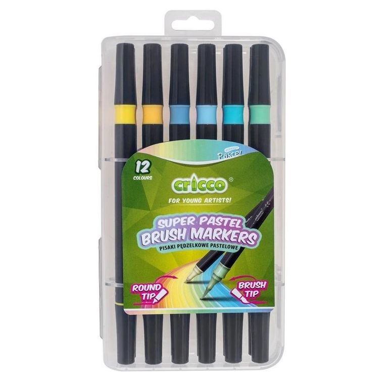 Cricco, pisaki pędzelkowe, pastelowe, dwustronne, 12 kolorów