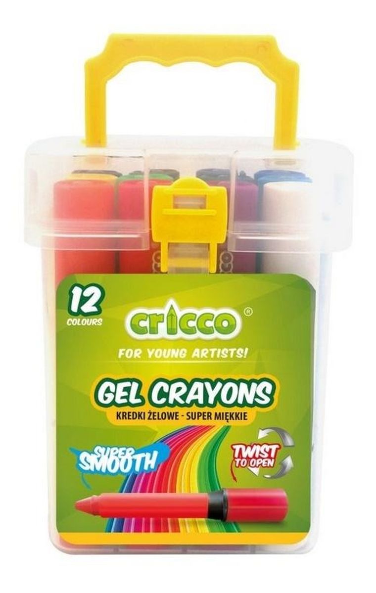 Cricco, Twist, kredki żelowe w wiaderku, 12 kolorów