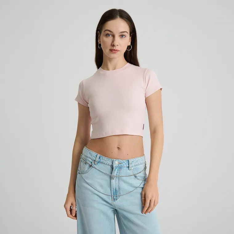 Crop top prążkowany z domieszką modalu NOWEAR