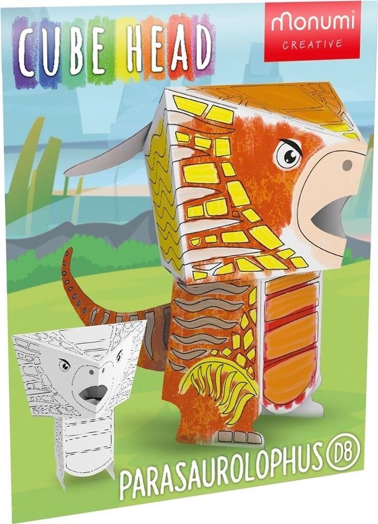 Cube Head Model. Parasaurolophus. Kolorowanka 3D