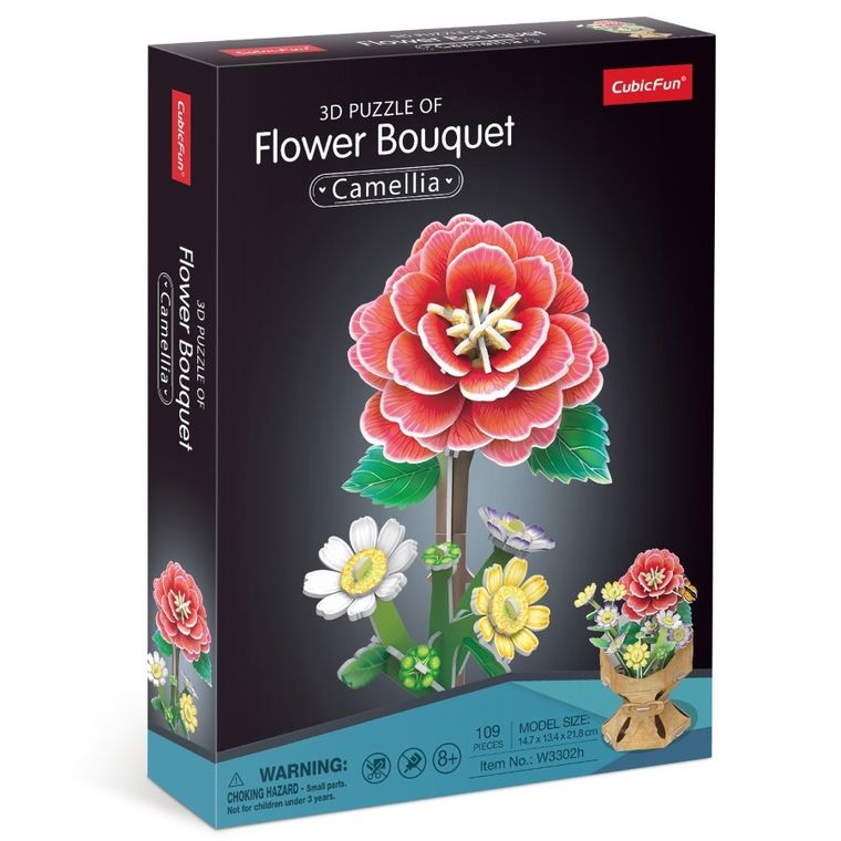 Cubic Fun, Bukiet kwiatów, Kamelie, puzzle 3D, 109 elementów