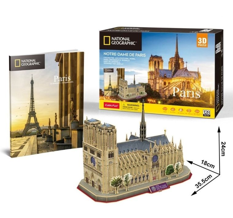 Cubic Fun, National Geographic, Notre Dame, puzzle 3D, 128 elementów