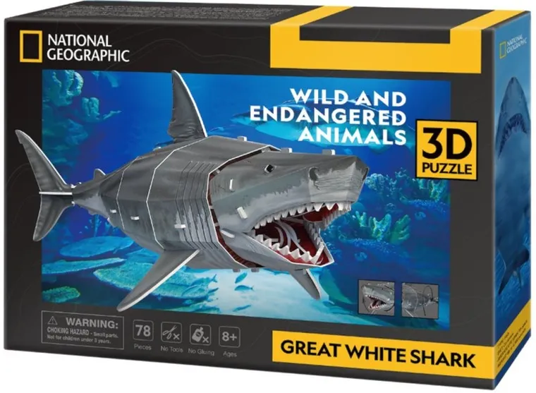 Cubic Fun, National Geographic, Rekin Żarłacz biały, puzzle 3D, 72 elementy
