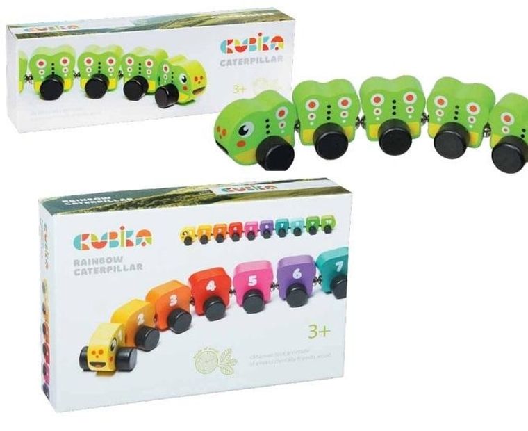 Cubika, tęczowa gąsienica, zabawka drewniana
