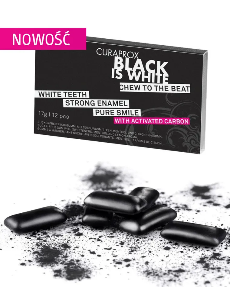 Curaprox, Black is White, wybielająca guma do żucia