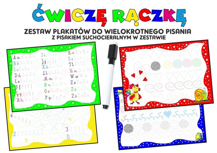 Ćwiczę rączkę. Zestaw plakatów z pisakiem