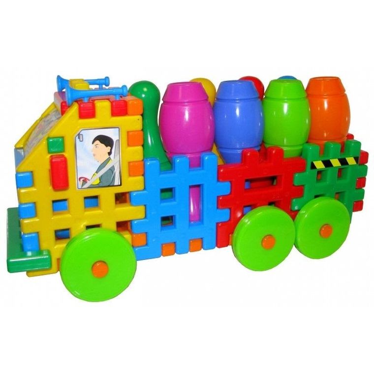 Czako, ciężarówka z kręglami, klocki konstrukcyjne