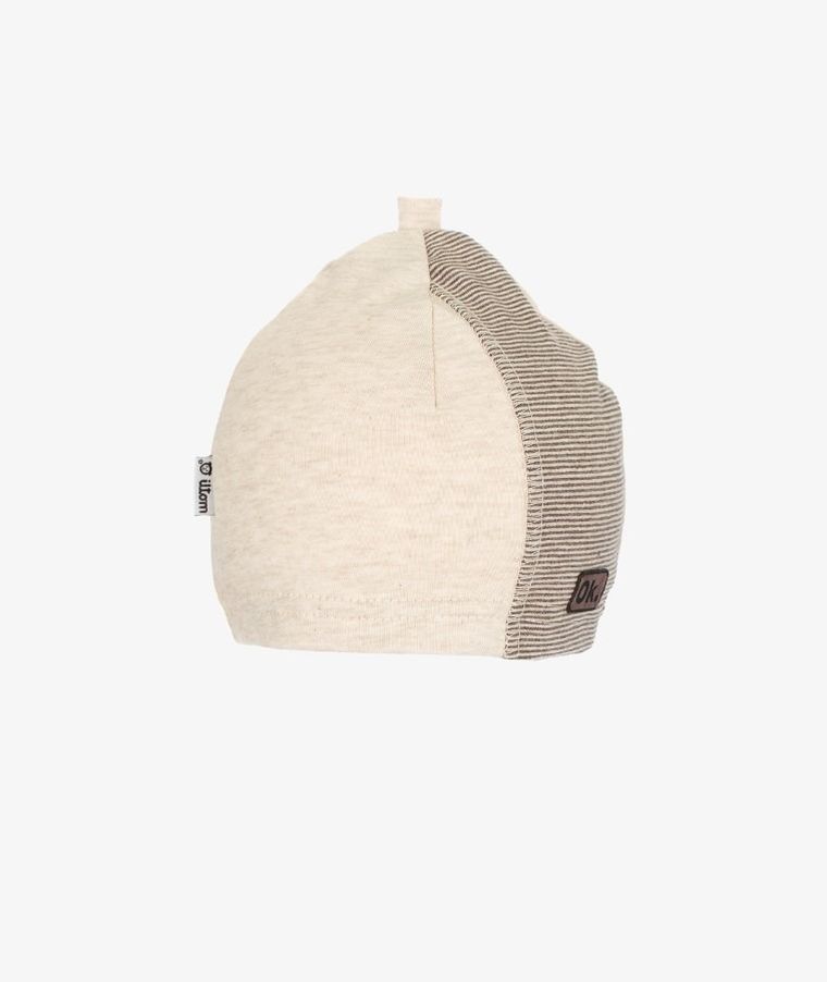 Czapka chłopięca, beżowa, paski, Iltom