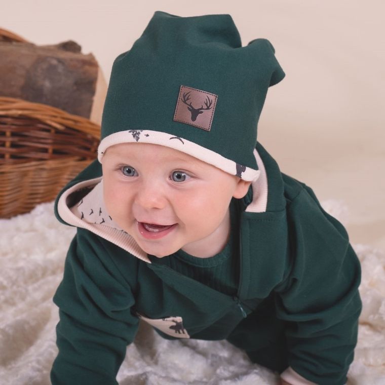 Czapka chłopięca, beżowo-zielona, Nicol