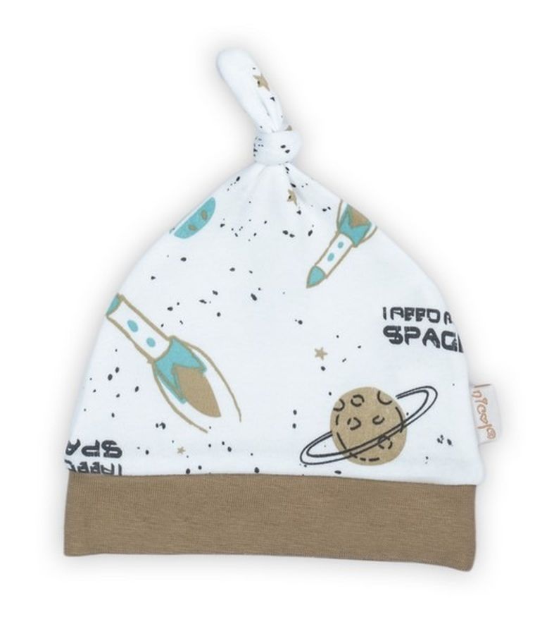 Czapka chłopięca, biała, kosmos, Nicol
