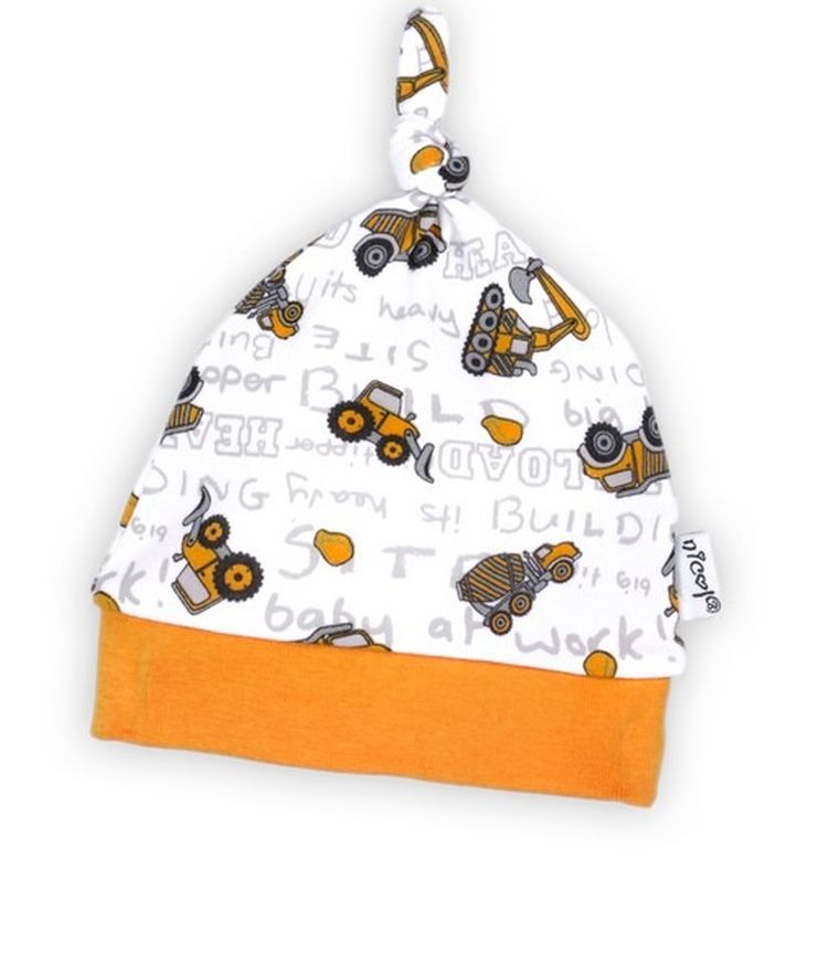 Czapka chłopięca, biała, pojazdy, Nicol