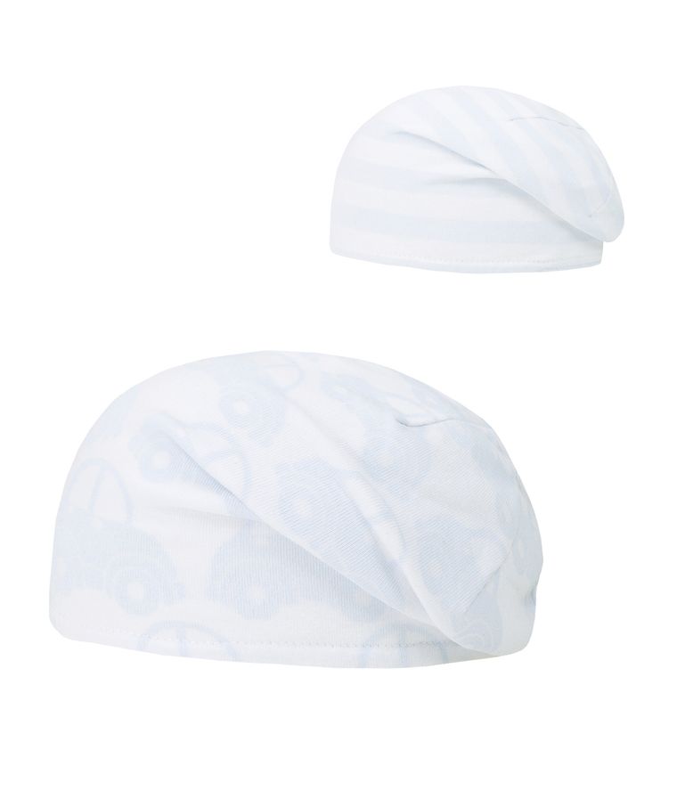 Czapka chłopięca, dwustronna, biała, samochody, paski, Döll