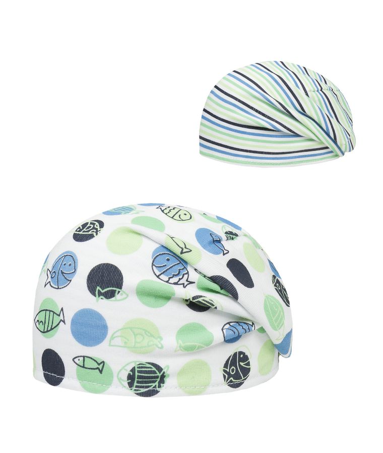 Czapka chłopięca, dwustronna, mix, rybki, grochy, paski, Döll