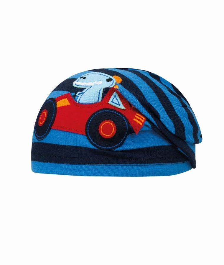 Czapka chłopięca, niebieska, paski, samochód, Döll
