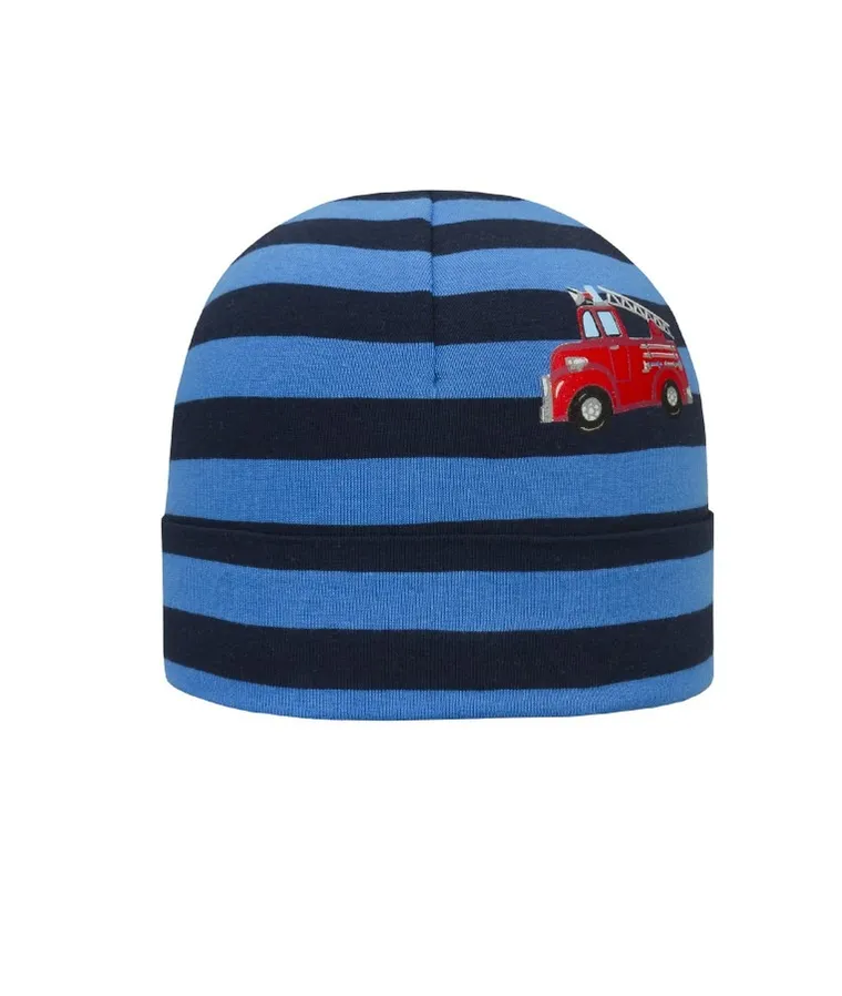 Czapka chłopięca, niebieska, paski, straż pożarna, Döll