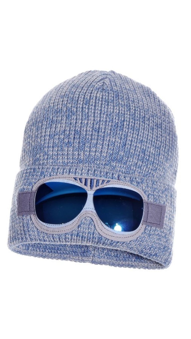 Czapka chłopięca, niebiesko-szara, Ambra