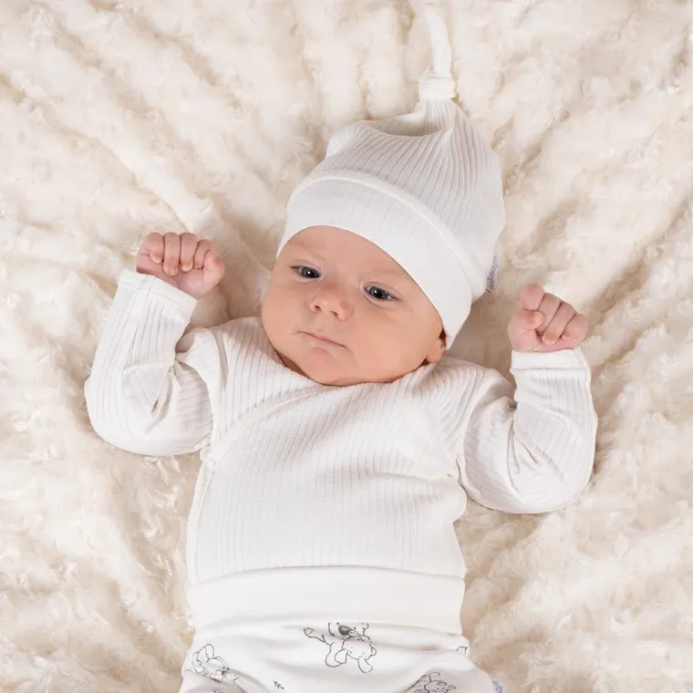 Czapka chłopięca, prążkowana, ecru, Nicol