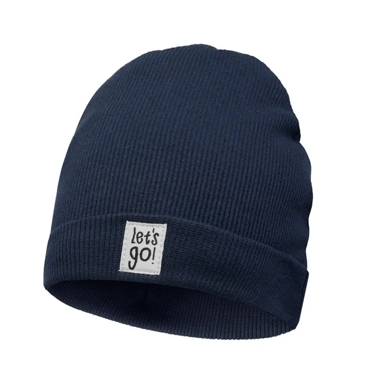 Czapka chłopięca, prążkowana, granatowa, Pinokio