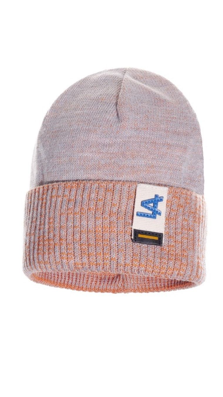 Czapka chłopięca, szaro-pomarańczowa, Ambra