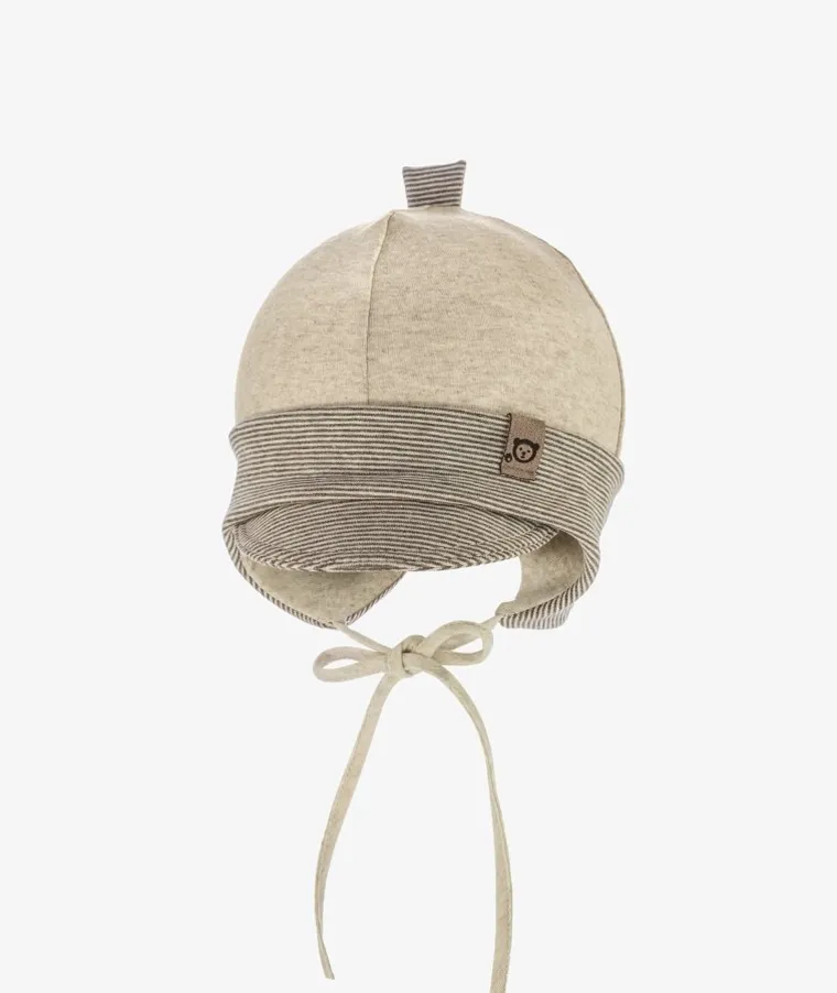 Czapka chłopięca, wiązana, beżowa, Iltom