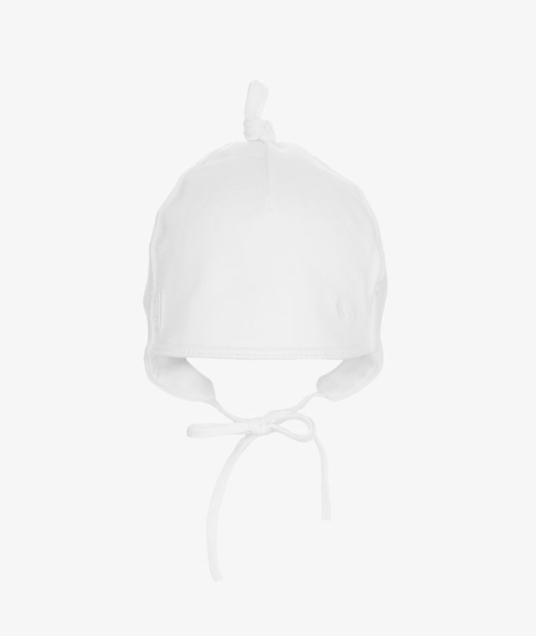 Czapka chłopięca, wiązana, biała, supełek, Iltom