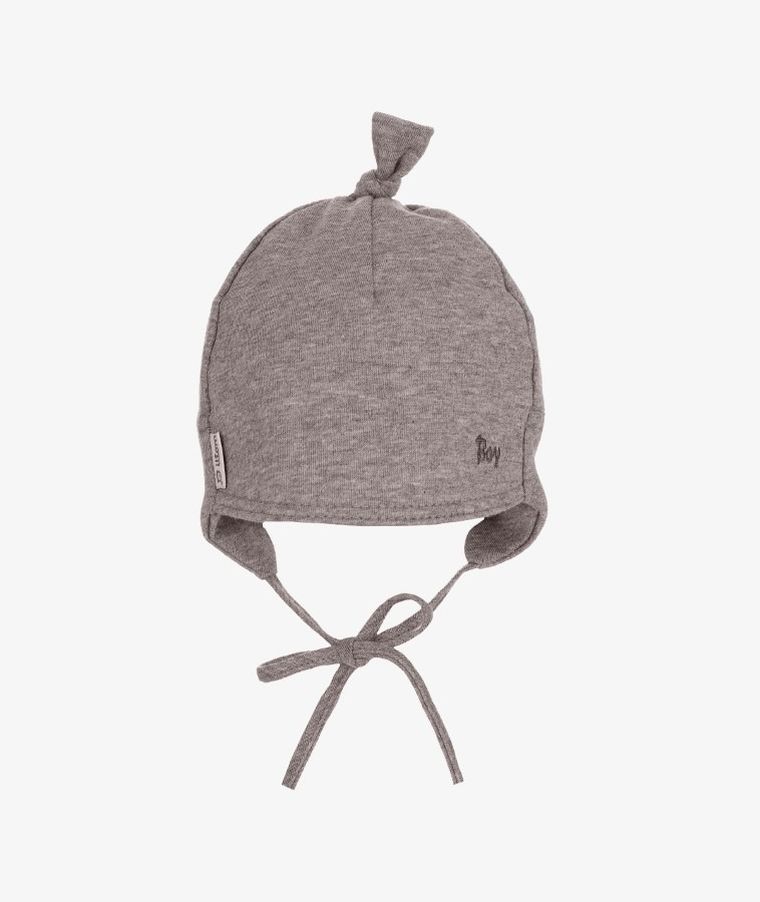 Czapka chłopięca, wiązana, brązowa, supełek, Iltom