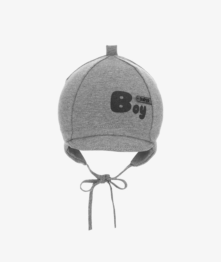 Czapka chłopięca, wiązana, ciemnoszara, Super boy, Iltom