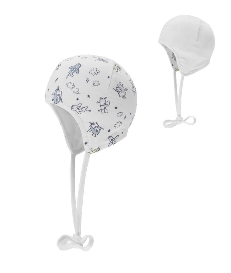 Czapka chłopięca, wiązana, dwustronna, biała, Döll