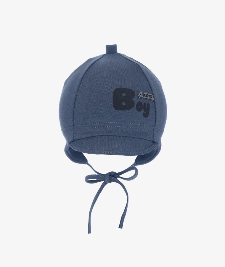 Czapka chłopięca, wiązana, granatowa, Super boy, Iltom