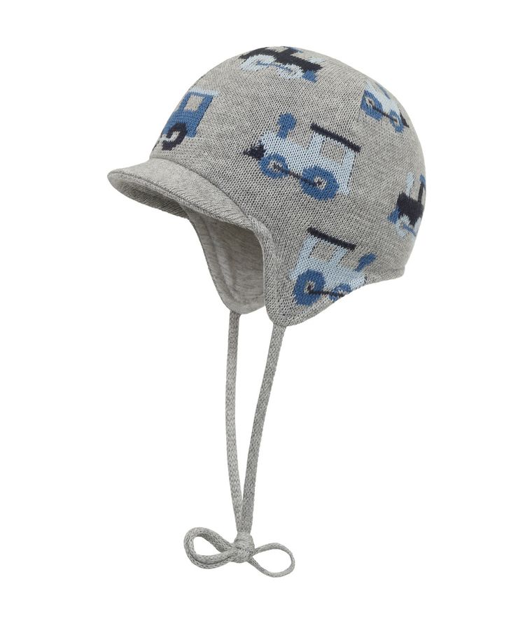 Czapka chłopięca, wiązana, szara, ciuchcie, Döll