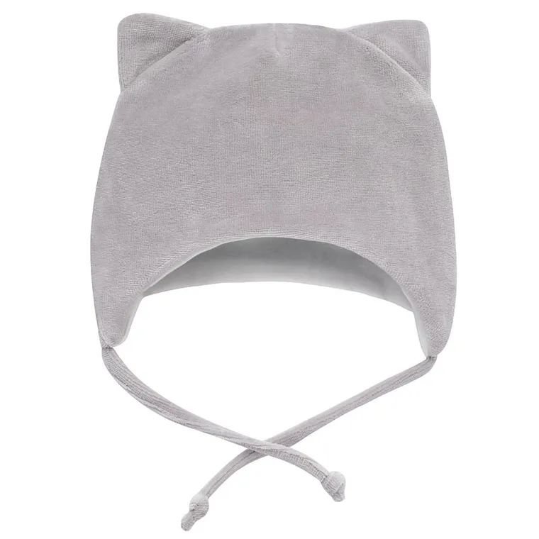 Czapka chłopięca, wiązana, welurowa, szara, Pinokio