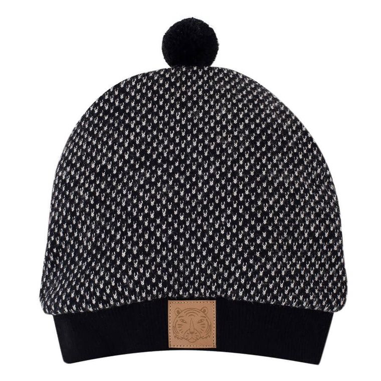 Czapka chłopięca z pomponem, czarna, Pinokio