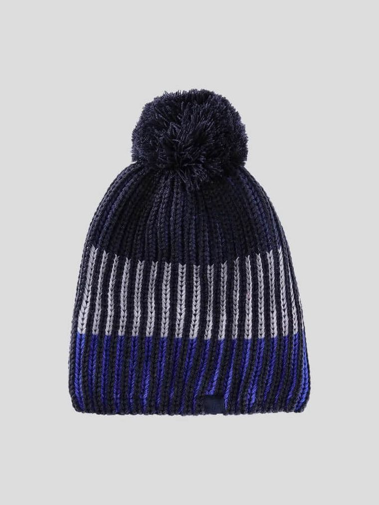 Czapka chłopięca z pomponem, granatowa, 4F