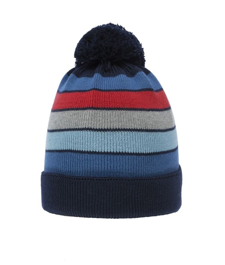 Czapka chłopięca z pomponem, niebieska, paski, Döll