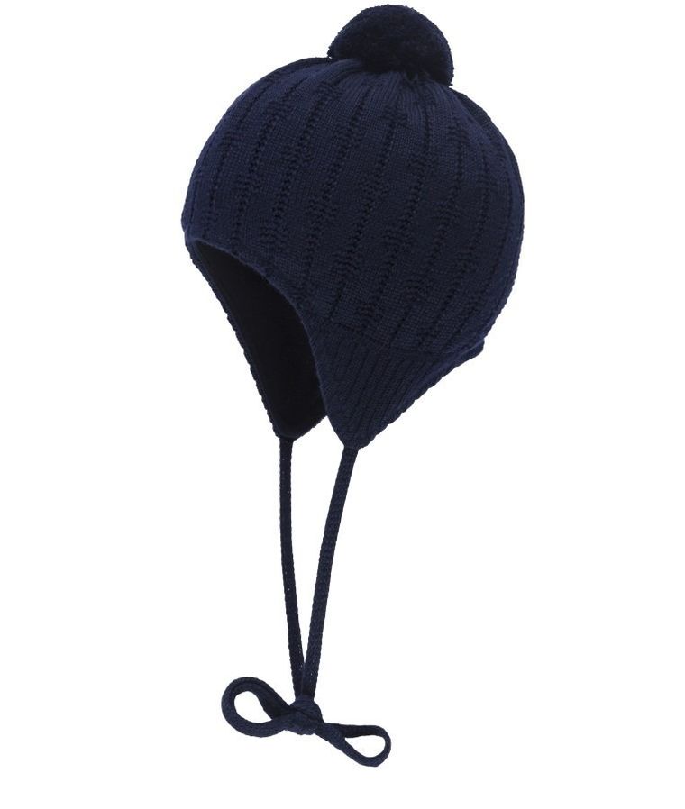 Czapka chłopięca z pomponem, wiązana, granatowa, Döll