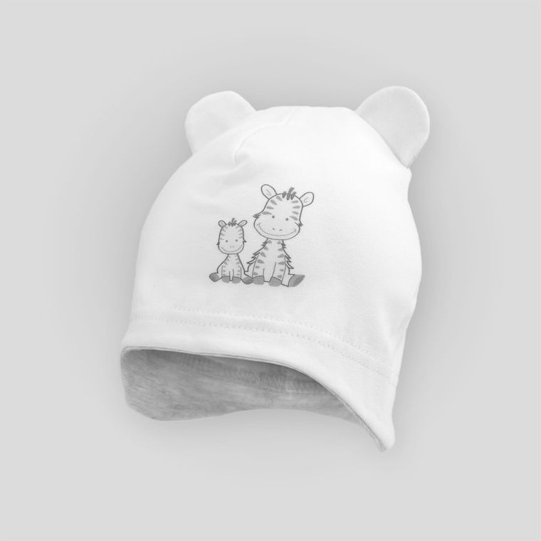 Czapka chłopięca z uszkami, biała, zebry, Iltom